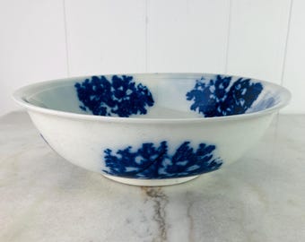 Huge Antique Victoria Ware Flow Blue Bowl, Basin, 15&quot; wide x 5&quot; deep, 1800s, made in England, Royal Warrant, Vintage home decor, gift