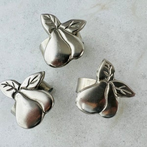 Vintage Pewter Napkin Holder set of three, Pear Napkin Rings, for pewter tableware, pear decor, farmhouse, country, boho decor, gift
