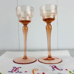 Vintage Pink Glass Candle Holder, Pedestal, Holds 1&quot; - 1/34&quot; tapers, retro candle holders, vintage home decor, candlestick holders, gift