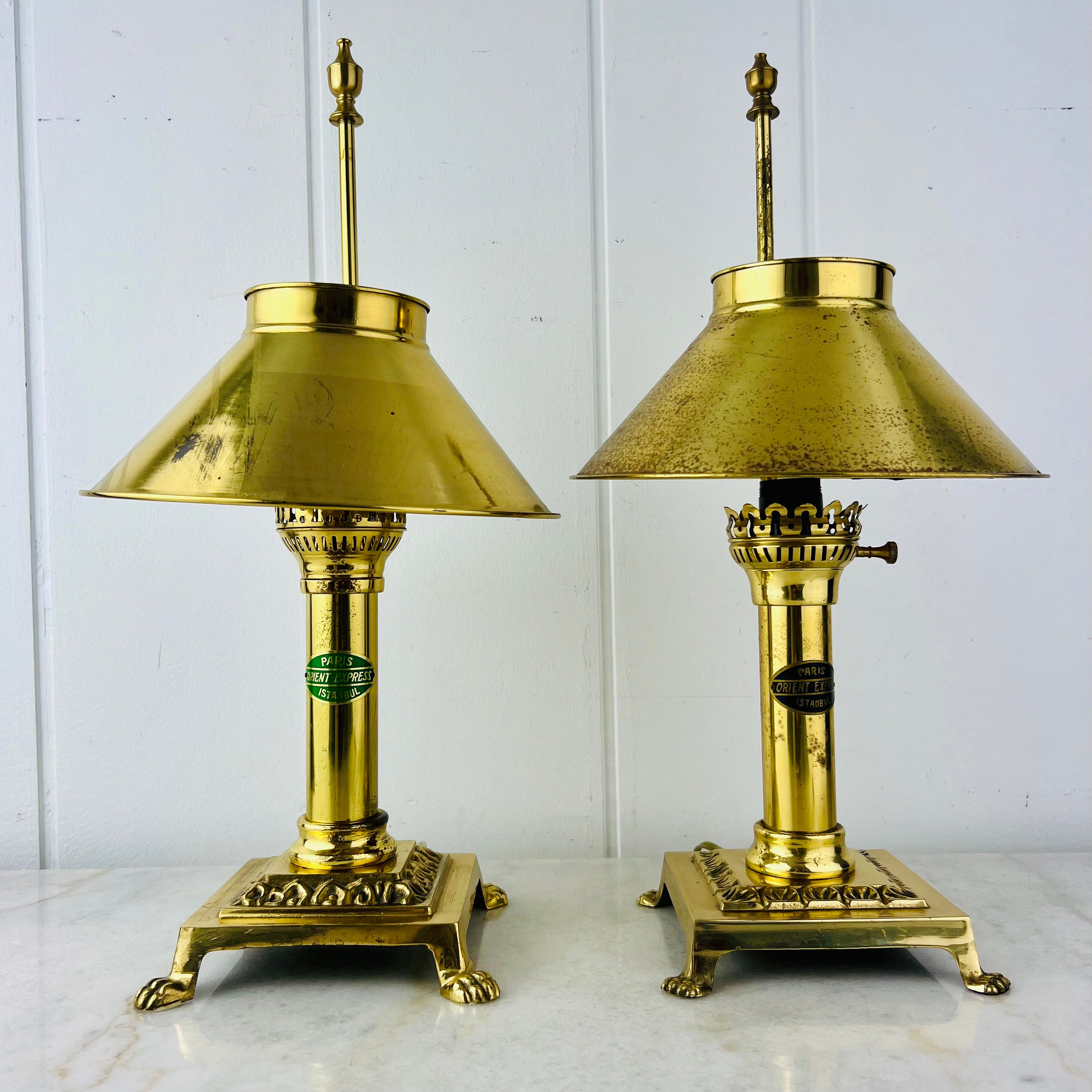 Vintage Orient Express Brass Lamp, Two Available, Paris-istanbul