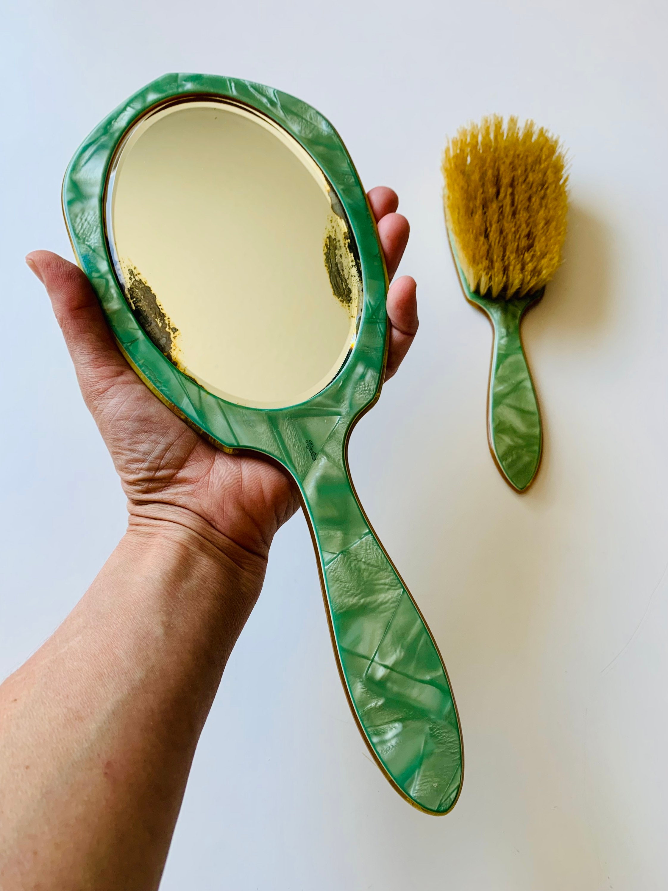 フィリップオーディベール　ミニコームとクリスタルのかんざしセット Antique Keystone Vanity Set, Hair Brush and Mirror