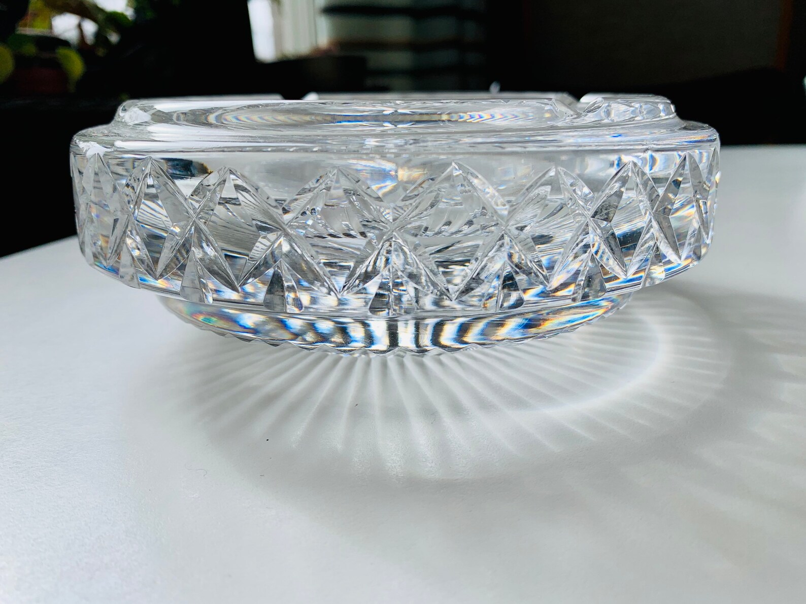 Vintage Art Deco Glass Ashtray Heavy Cut Glass Round Ashtray Etsy