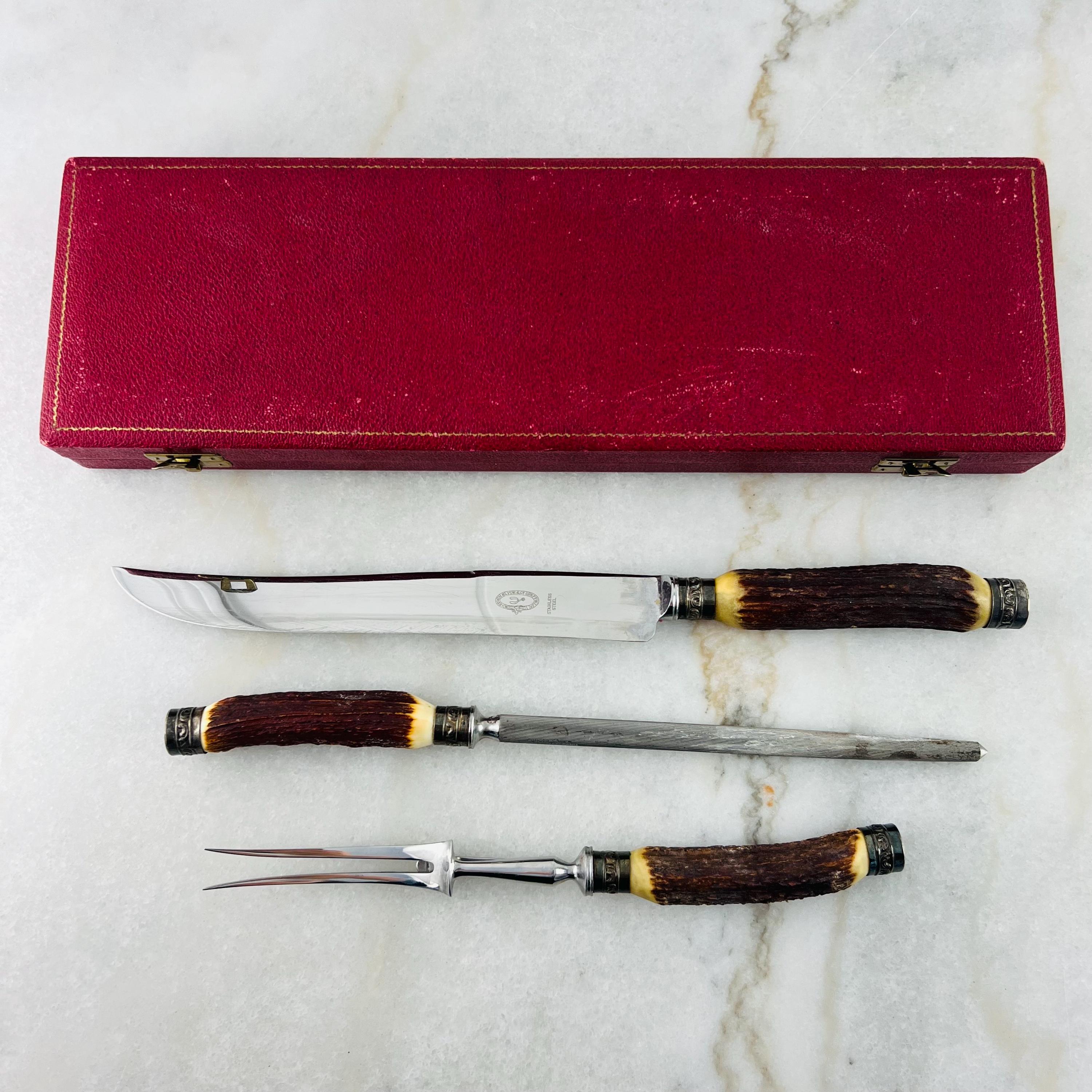 Antique Bone Handle Carving Knife Set, Edwin Blyde Sheffield, 1910