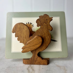 Vintage Serviettenhalter aus Holz, Hahnenform, Tischsets aus Holz, rustikale Bauernhausdekor, Retro-Küche, Einweihungsgeschenk