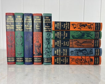 Antique (1938) Collier's Junior Classics Young Folks Shelf of Books, 10 volume set, fables fairytales decorative book set, birthday gift