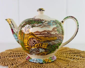 VTG Carlton Ware Walking Teapot Coffee China Green Mary Jane