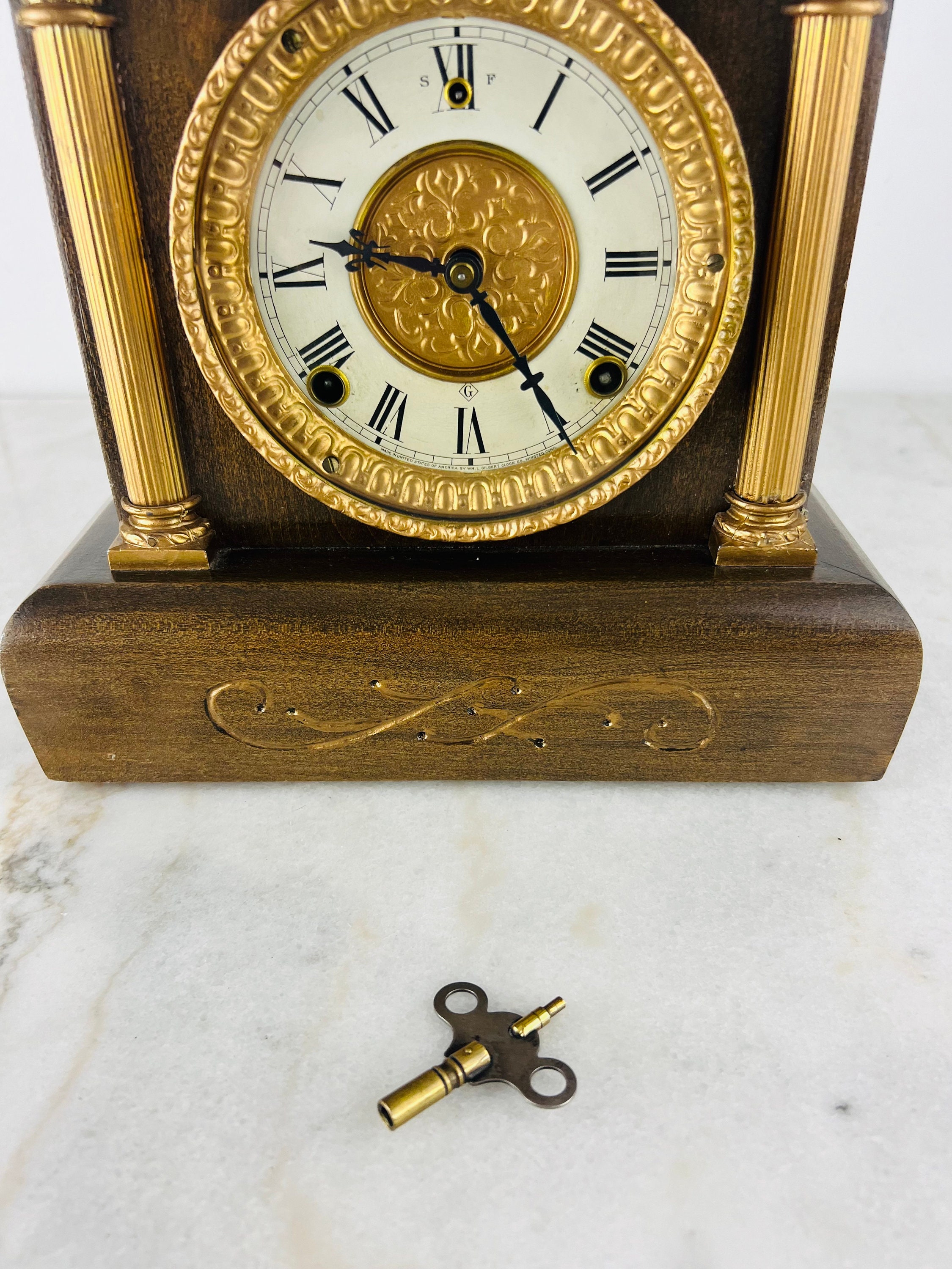 Vintage Gilbert Mantel Clock, Decatur 1940s, Pendulum, Key Wind, Brass ...