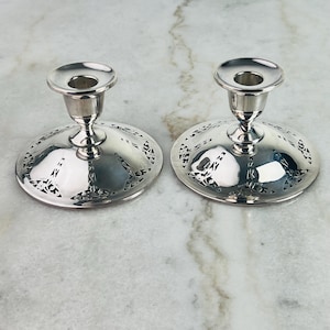Antique Birks Candlestick Holder set of two, 1930s Silver Plated, Pierced, Art Deco style, vintage home decor, wedding, Easter decor, gift