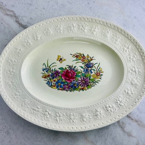 Bandeja vintage Wedgwood, diseño Tintern, forma ovalada estilo Wellesley de 40 cm para servir, decoración floral para cocina, antigüedad coleccionable.