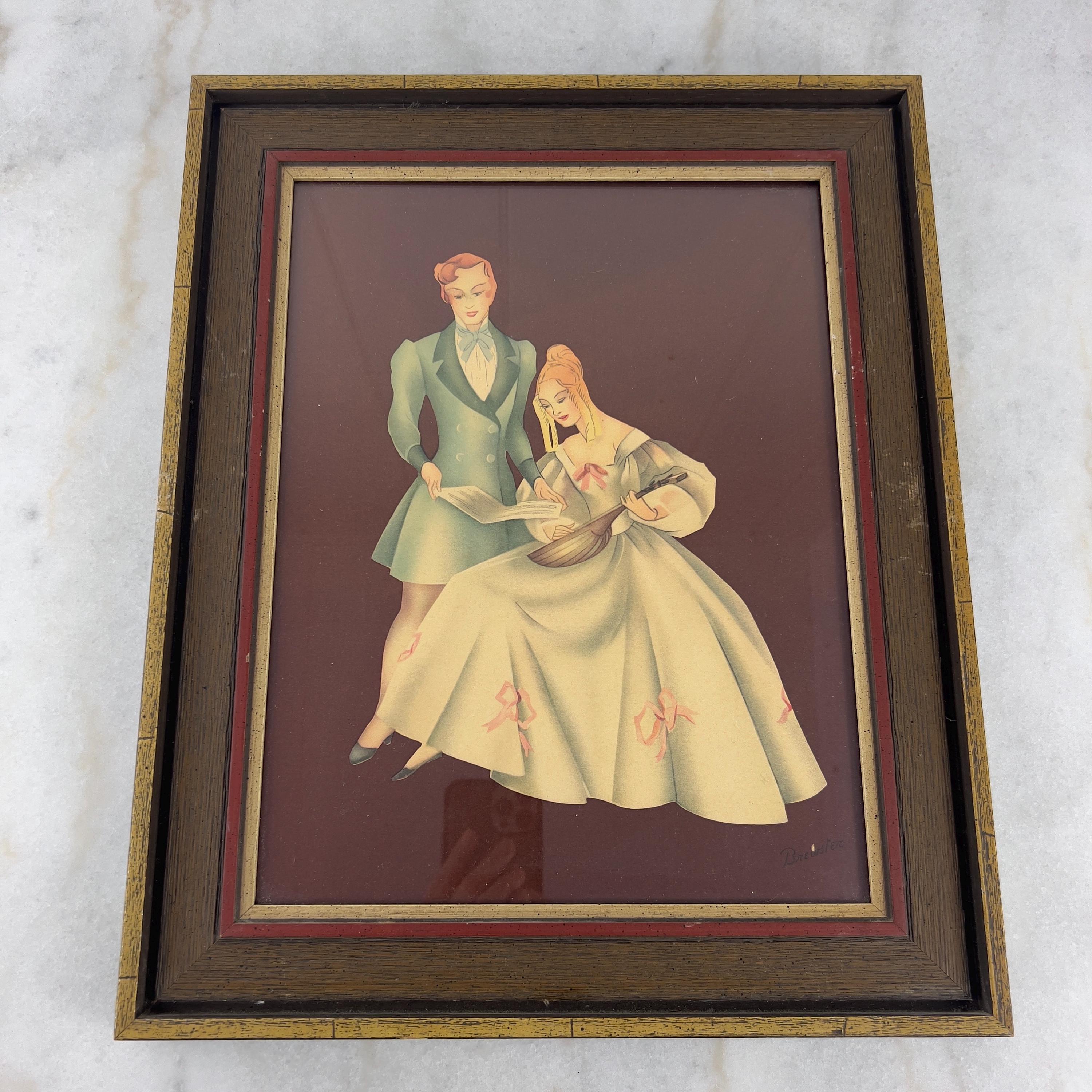 リトグラフ　絵画　アンティーク　ヴィンテージ ヴィンテージ 1920 年代 ブリュースター フレーム リトグラフ