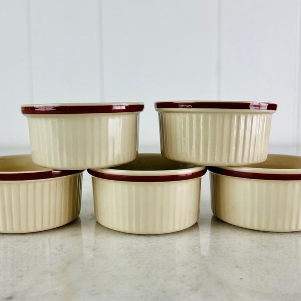 Vintage 1930s T.G. Green Ramekins Individual Soufflé, set of five, Church Gresley England Cookware Sienna 3.5” fall kitchenware gift