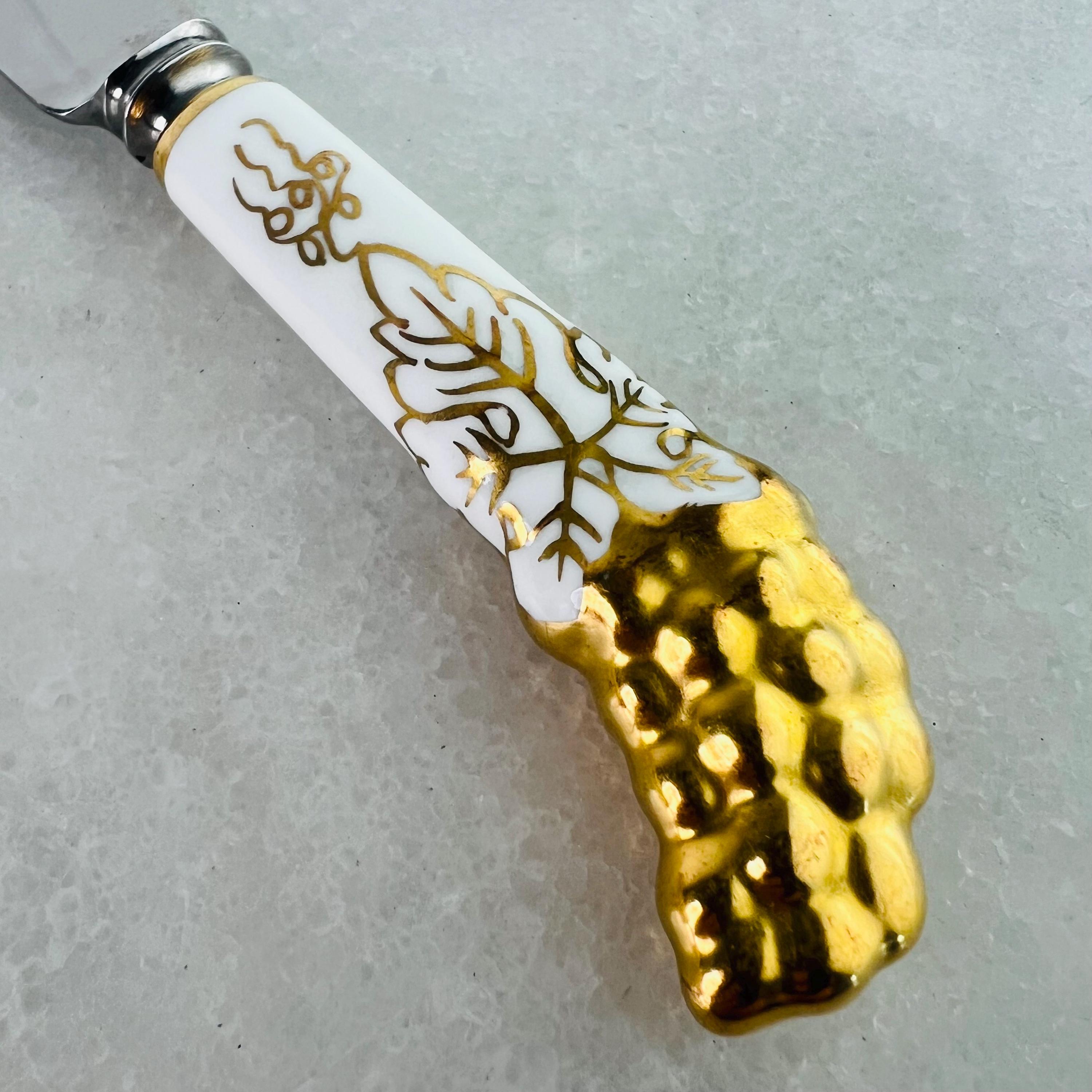 Vintage Royal Crown Derby Knives, Gold Vine Embossed China Handles