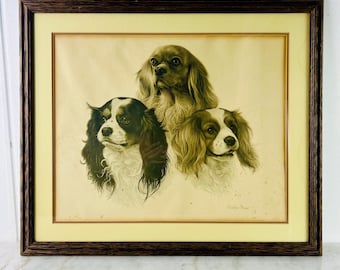Vintage Cavalier King Charles Spaniel Print by Charles Fracé, Framed Dog Portrait Wall Art