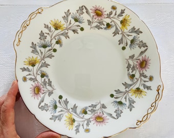 Vintage Royal Albert Crown China Plate, Chrysanthemum Floral Pattern, Gold Trim