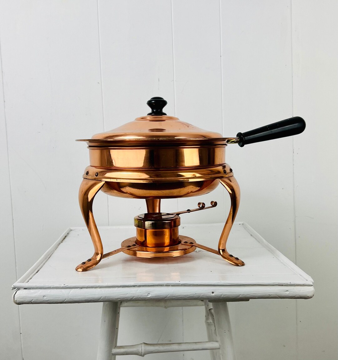 Vintage Copper Chafing Dish, Copper Food Warmer, Hot Pot Stand, Copper