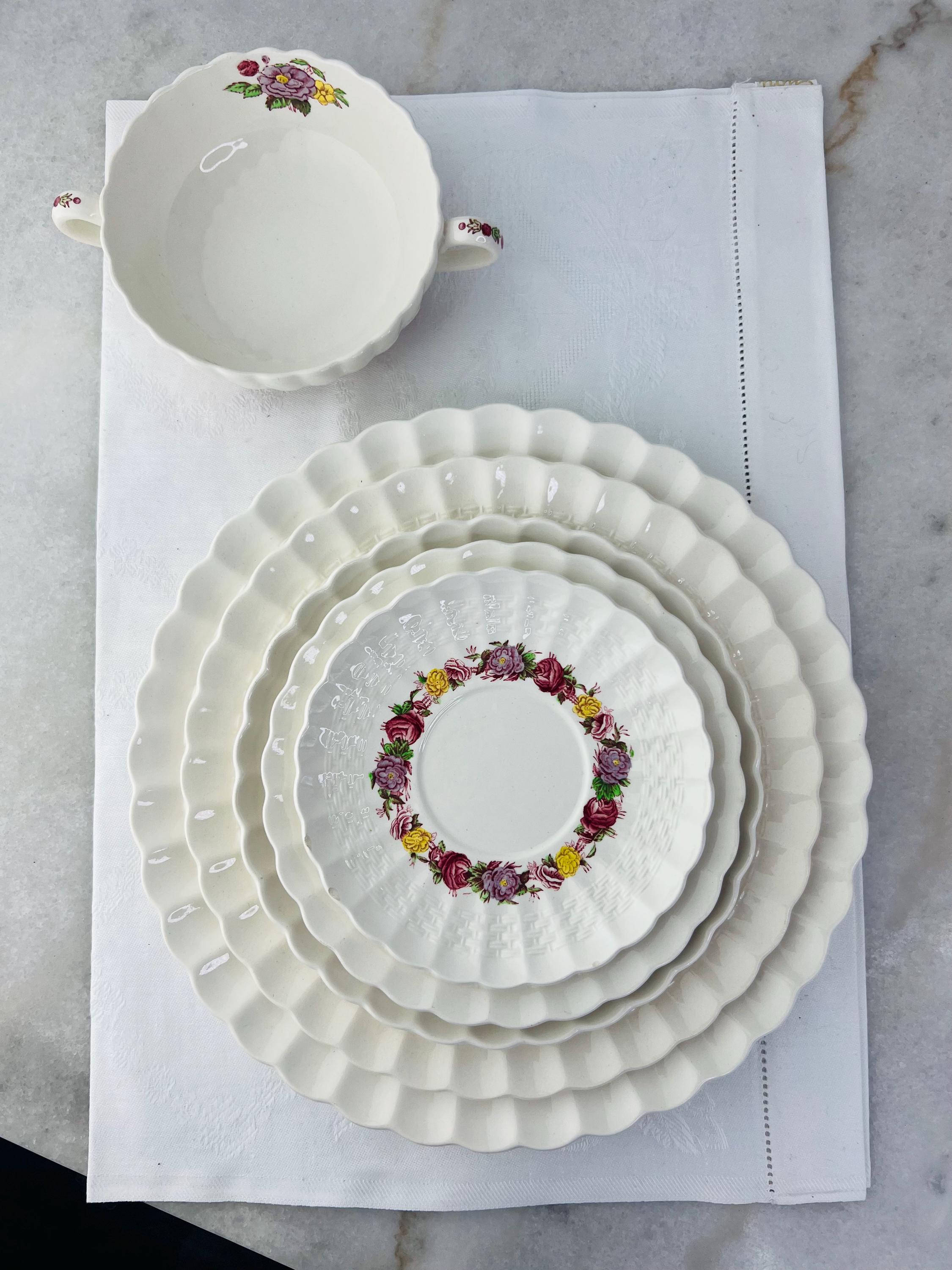 Antique Copeland Spode Rose Briar Dinnerware, 73-piece English