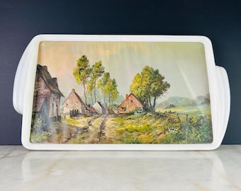 Vintage Countryside Landscape Serving Tray, Cottagecore Decor