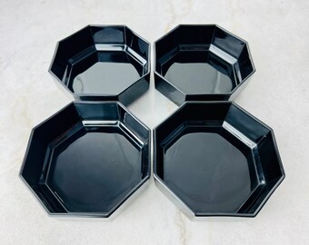 Vintage Arcoroc Black Octime Bowls: szkło francuskie z lat 80. XX wieku, styl art déco