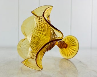 Vintage Indiana Glass Bernsteinkompott, Rüschenschüssel mit Diamantspitze