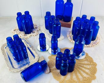Bouteilles de seltzer bleu cobalt Bromo vintage, verre gaufré, 1915-1950