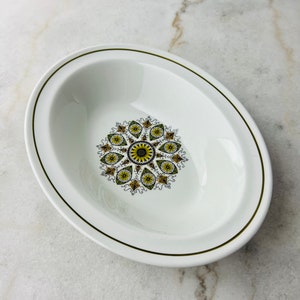 Vintage &#39;50s Swinnertons Paisley Green 9&quot; Oval Serving Bowl Side Dish, Mid century retro tableware, Ironstone, Made in England, fall kitchen