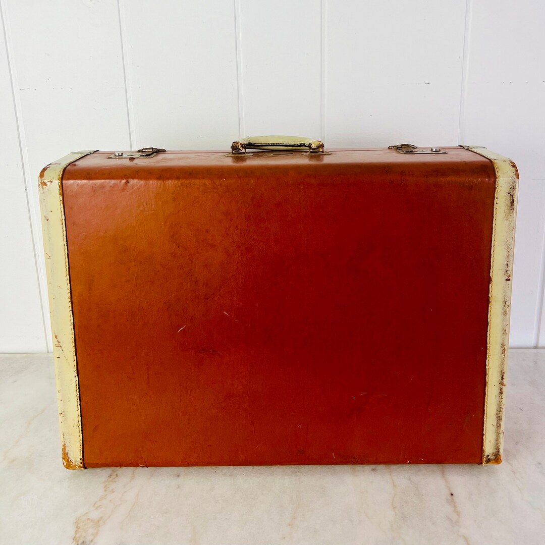 Antique 1940s Birkdale Two Tone Leather Luggage, Hardshell, Brown and