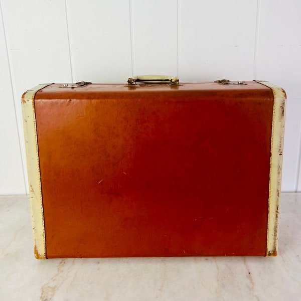 Antique (1940s) Birkdale Two Tone Leather Luggage, Hardshell, Brown and Cream, vintage suitcase, gift for traveller, Eatons of Canada