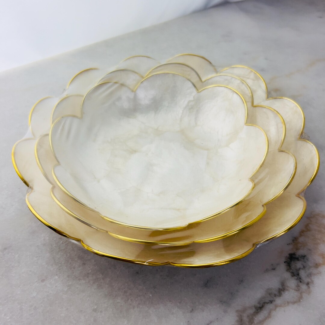 Vintage Capiz Shell Bowl Set, Three Sizes, Small, Medium, Large, Round ...