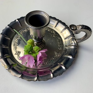 Vintage ONEIDA Candle Holder, Silver Candlestick Holder with Handle, Retro Candle Holder with Handle, 1970s Oneida Candlestick