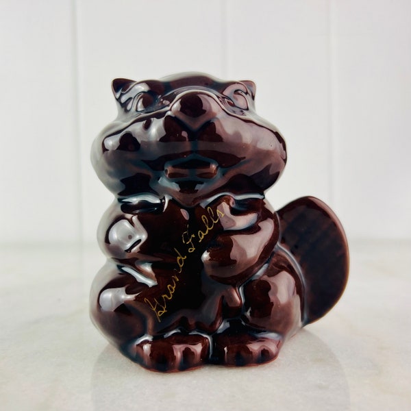 Vintage Beaver Piggy Bank from Grand Falls, Newfoundland, for Canadiana souvenir, beaver sculpture, coin bank, retro gift