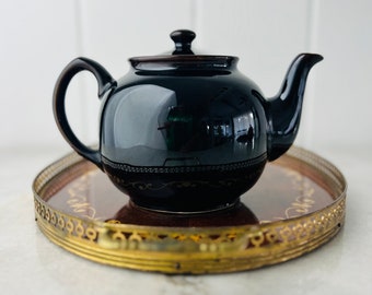 Vintage Original Sadler Brown Betty teapot, redware, dark chestnut brown glaze, 7 cups, made in Burslem England, embossed backstamp, gift