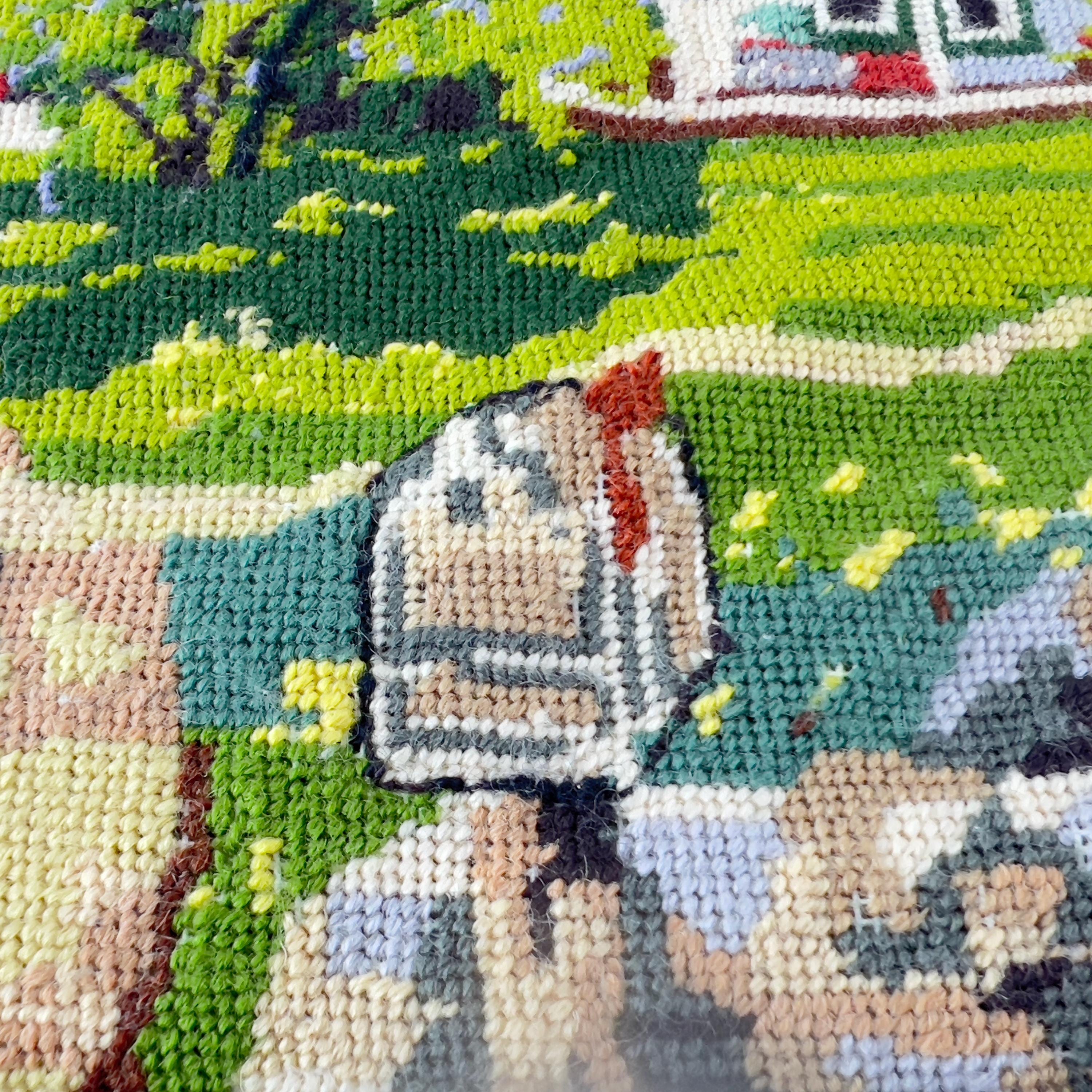 Vintage Framed Needlepoint Art, Country Farmhouse Scene With Red Barns ...