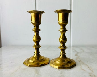 Vintage (1970s) Brass Candlesticks, Pair of Brass Candle holders, Hudson's Bay Company, Victorian style farmhouse country decor, gift idea