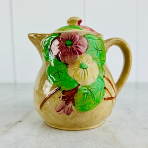 Antique Majolica Teapot or Small Pitcher 1891-1920s Etruscan style collectible, made in England, for vintage vase floral decor