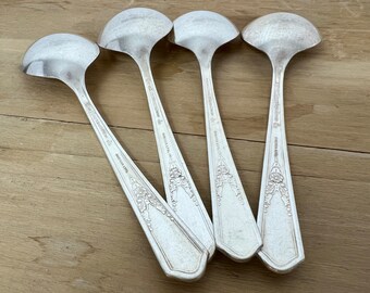 RARE Antique Simeon L and George H Rogers Co Soup Spoons, Set of 4