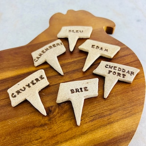 Vintage Hand Made Ceramic Cheese Markers, Labels for Cheese Board, party decor, charcuterie, fancy cheese, MCM, gift for cheese lover