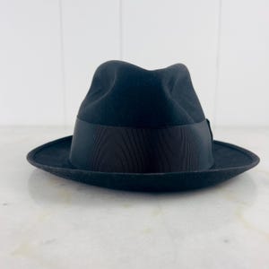 Vintage Royal Stetson Fedora, Black Wool Felt, Wide Grosgrain Ribbon Band, Men's 7 3/8, 1930s, original box, for Men's hat, cosplay, gift