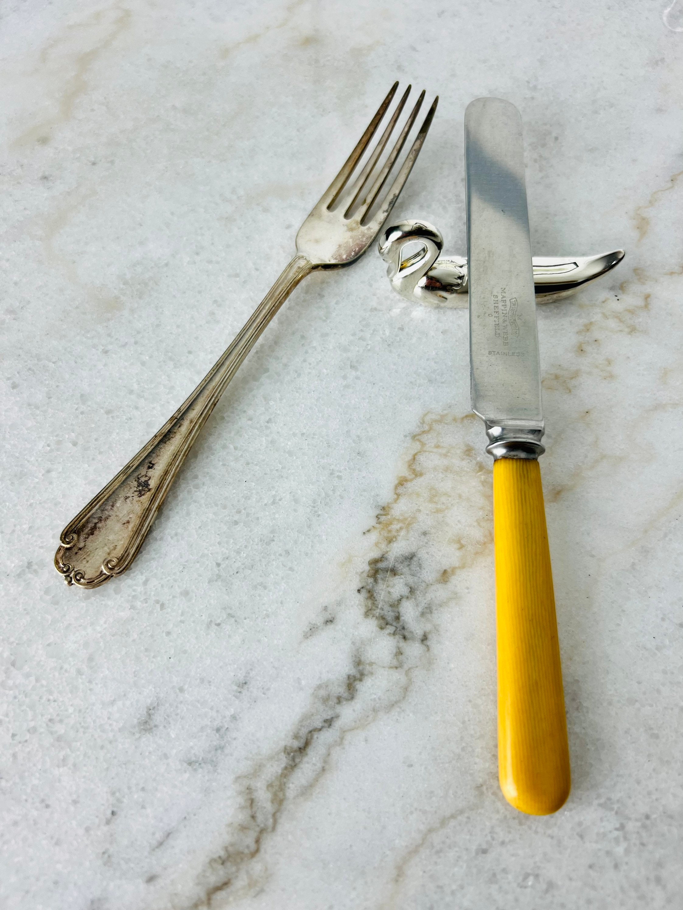 ヴィンテージ スワン ナイフレスト 6個セット、シルバーバード