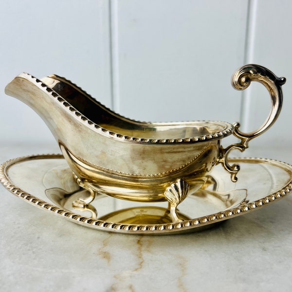 Vintage Birks Regency Gravy Boat and underplate, Silver plated, mid century, for serving sauces, elegant tableware, wedding silver, gift