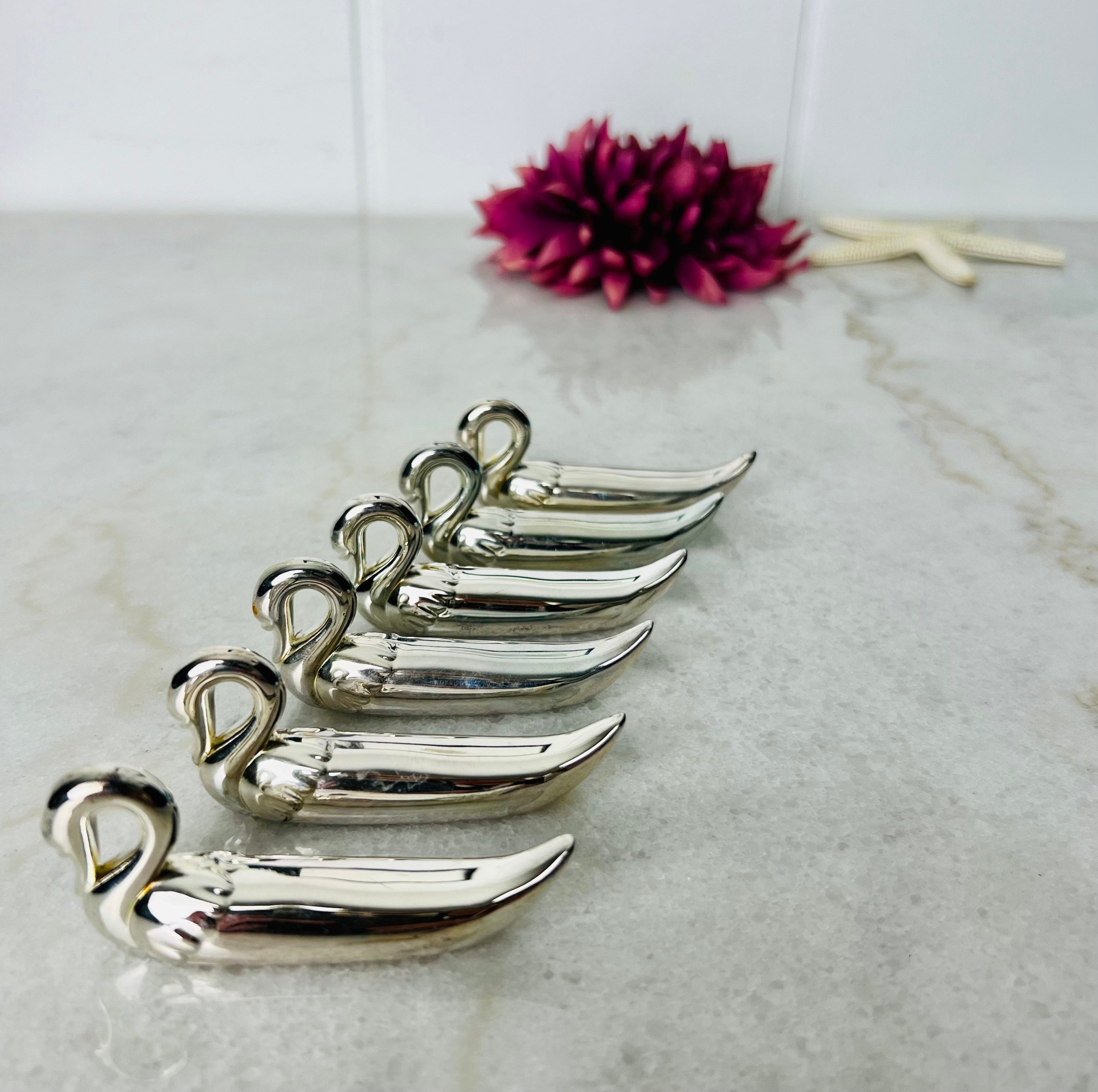 ヴィンテージ スワン ナイフレスト 6個セット、シルバーバード