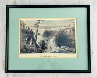 Vintage Rideau Canal Bytown Lithograph, by W.H. Bartlett, 1841, Metropolitan Life Insurance Company Collection, framed, cottagecore, RARE