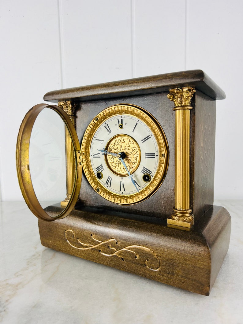 Vintage Gilbert Mantel Clock, Decatur 1940s, Pendulum, Key Wind, Brass ...
