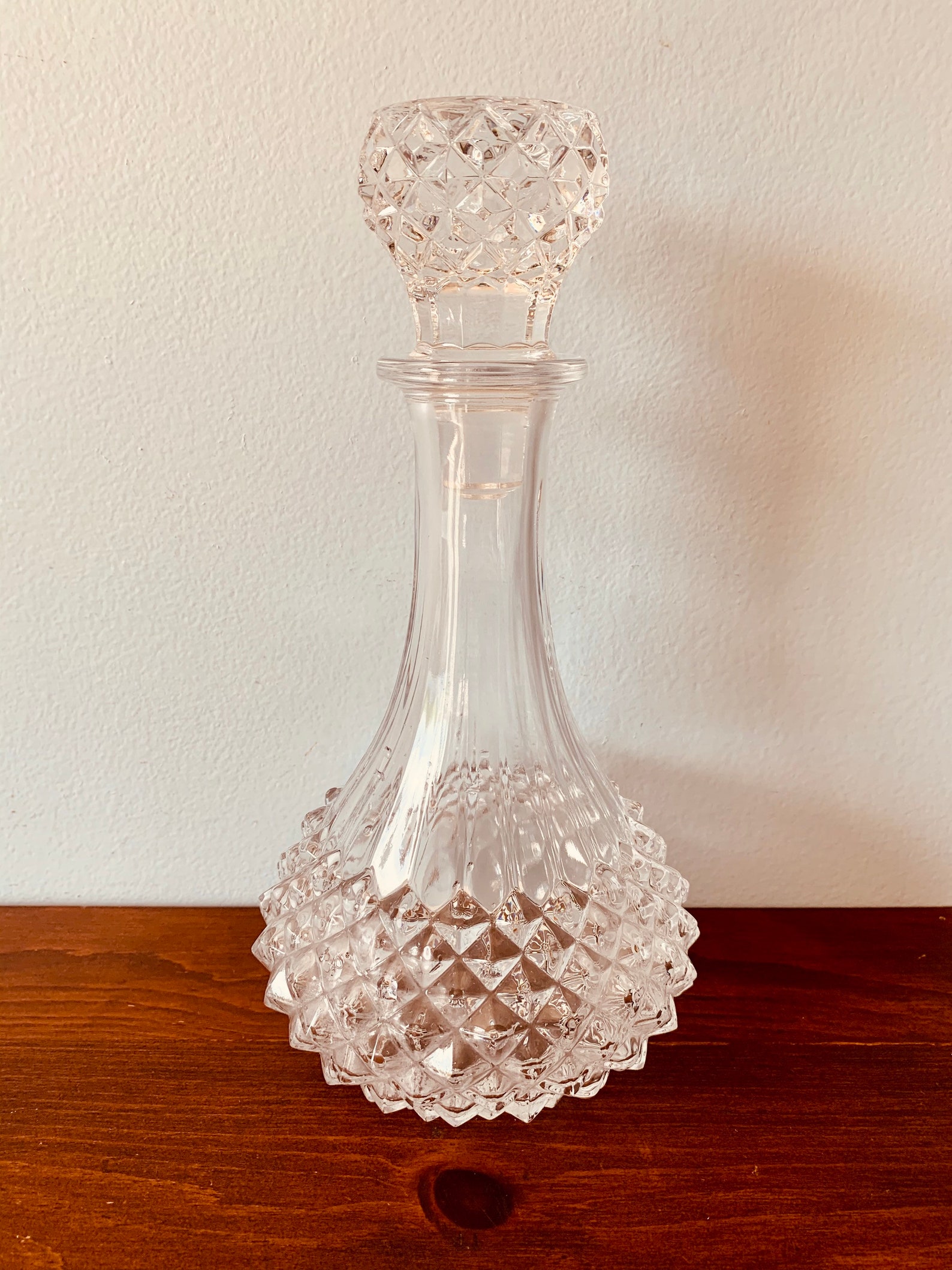 Round Glass Decanter MCM Pressed Glass 1950s Bar Decanter Etsy