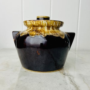 Vintage Robinson Ransbottom Bohnentopf, braune Tropfglasur, Roseville-Keramik, Ohio, USA, für Landhausdekor, Arbeitsplatte, Geschenk