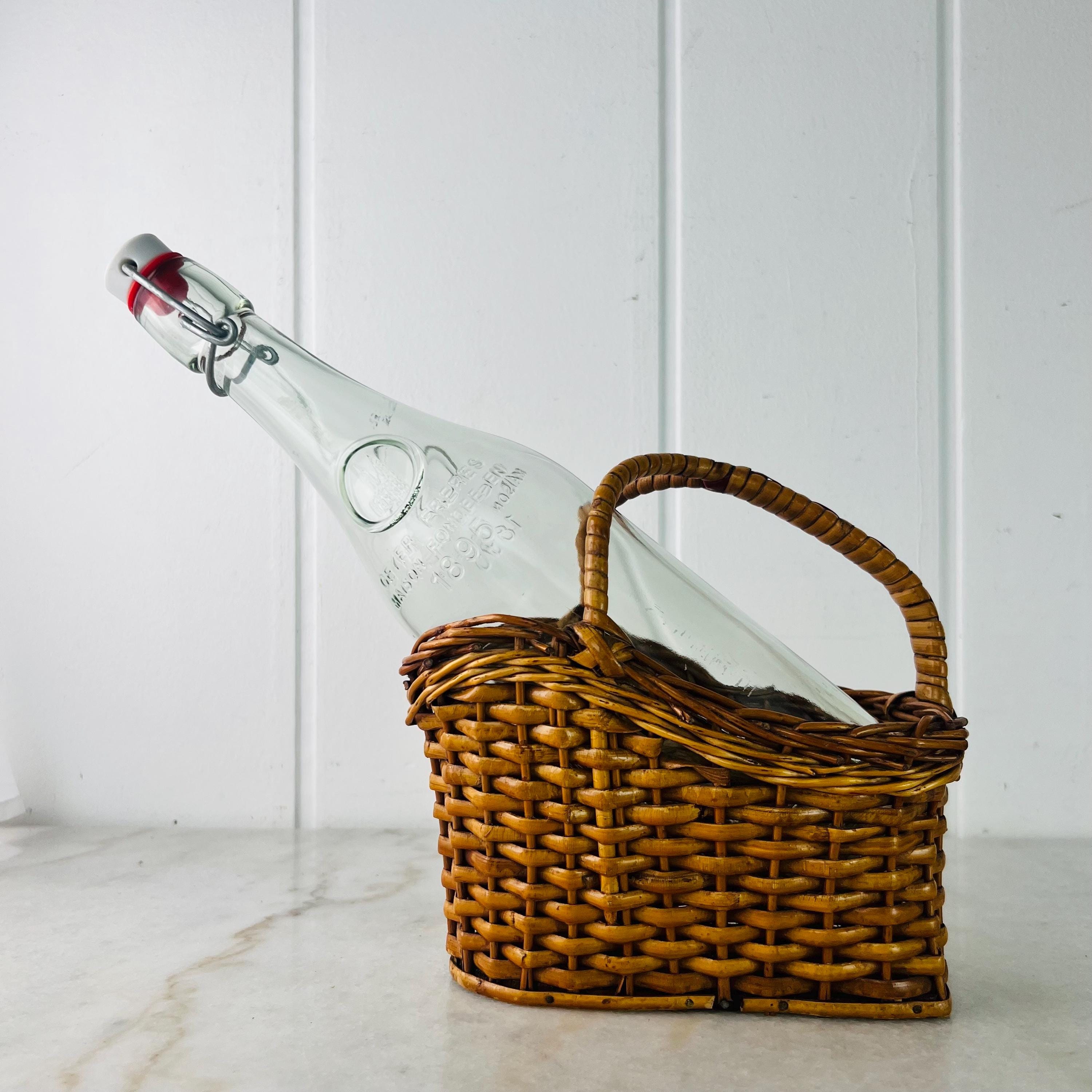 Vintage Korb Wein Flasche Halter Dekanter Mid Century Boho Decor Housewarming Geschenk