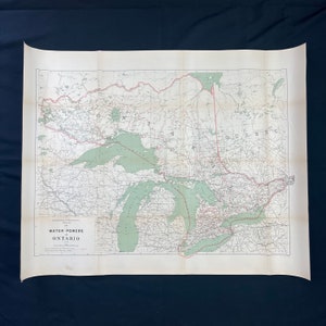 Mapa antiguo de 1911, Energías hidráulicas en Ontario, del "Informe sobre las energías hidráulicas de Canadá", histórico, arte mural de la época de Wilfrid Laurier, sin marco