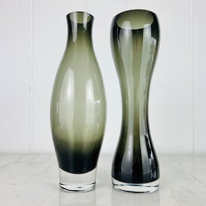 Vintage Grey Smoked Glass Vase set, pair of sculptural art glass, for collectible, home decor, flower vase, gift
