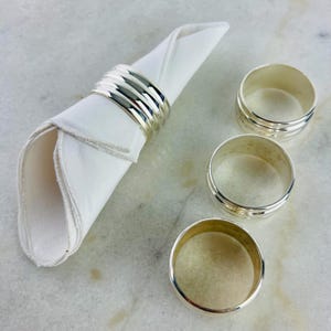 Vintage Silverplate Napkin Ring Holders, set of four, ribbed silver, Victorian style, for holiday table, silver plate table decor, gift