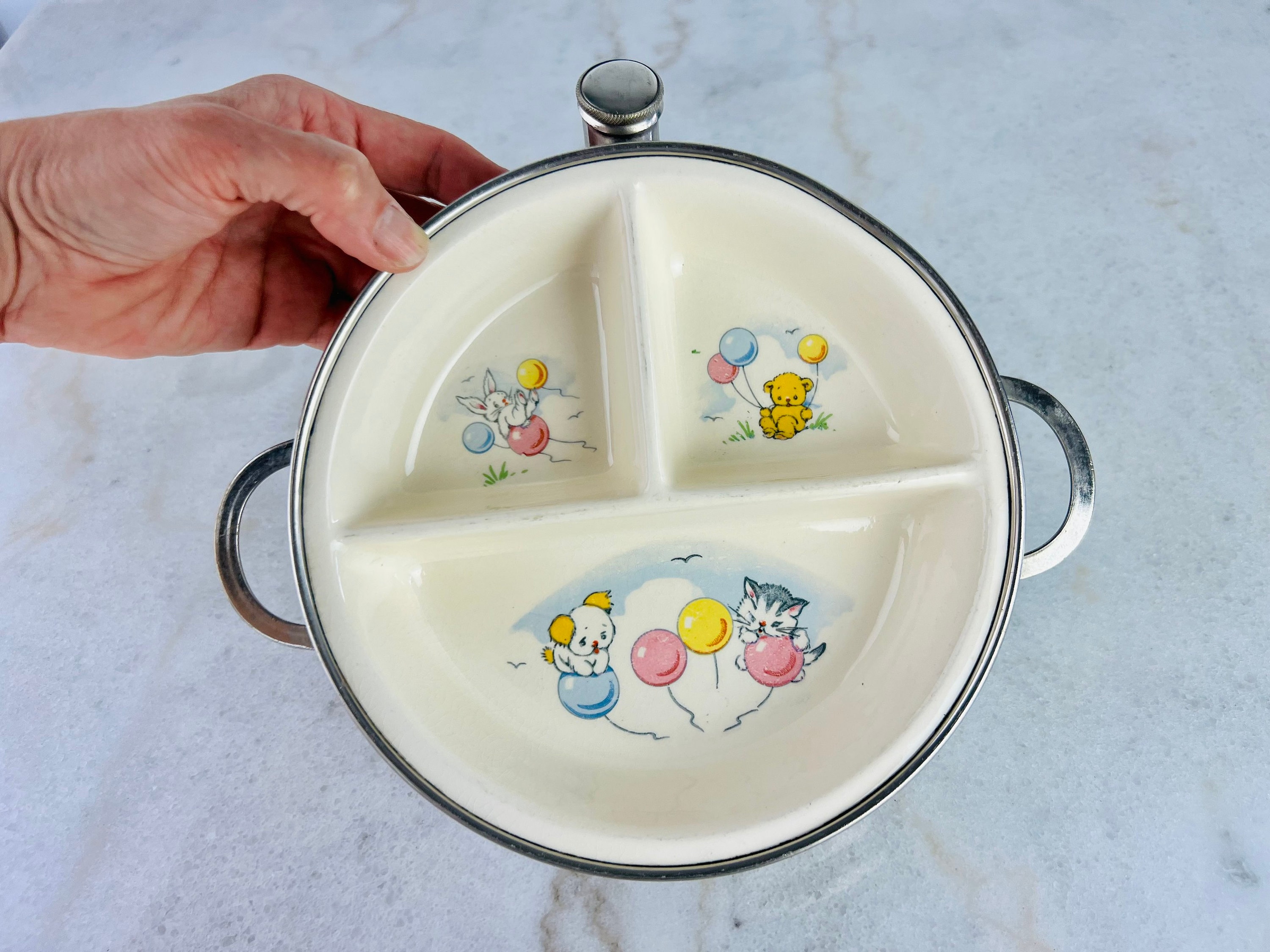 Vintage 1940s Excello Baby Food Warmer Divided Dish Baby Shower