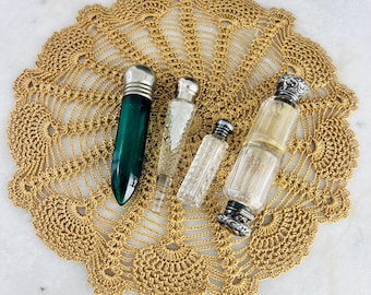 Antique Victorian Edwardian Art Glass Perfume Scent Bottles, Sterling Silver, Cut Glass